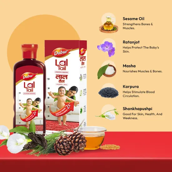 Dabur Lal Tail - Ayurvedic Baby Oil 2x Faster Physical Growth - 500ml యొక్క చిత్రం
