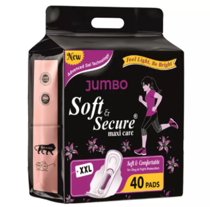 మృదువైన & సురక్షితమైన XXL 320mm 40 pads  డ్రై కంఫర్ట్ విత్ రాష్ ఫ్రీ శానిటరీ ప్యాడ్ శానిటరీ ప్యాడ్ (40 ప్యాక్) యొక్క చిత్రం