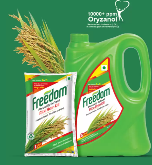 ఫ్రీడమ్ ఫిజికల్లీ రిఫైన్డ్ రైస్ బ్రాన్ ఆయిల్ పౌచ్ (1 లీ) యొక్క చిత్రం