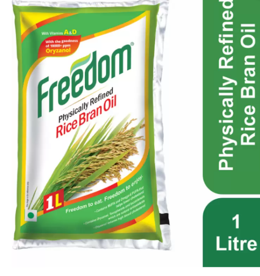 ఫ్రీడమ్ ఫిజికల్లీ రిఫైన్డ్ రైస్ బ్రాన్ ఆయిల్ పౌచ్ (1 లీ) యొక్క చిత్రం
