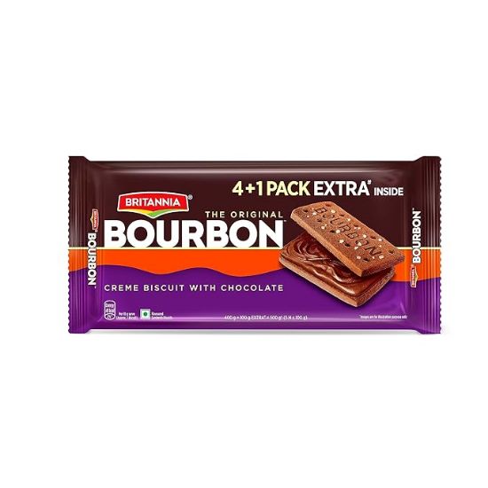 బ్రిటానియా ది ఒరిజినల్ బోర్బన్ - చాక్లెట్ తో క్రీం బిస్కట్ | 4 కొంటే 1 ఉచితం | 500 గ్రాములు | ప్రతి పొరలో చాక్లెట్ రుచి యొక్క చిత్రం