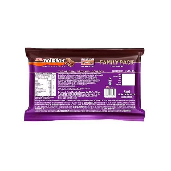 బ్రిటానియా ది ఒరిజినల్ బోర్బన్ - చాక్లెట్ తో క్రీం బిస్కట్ | 4 కొంటే 1 ఉచితం | 500 గ్రాములు | ప్రతి పొరలో చాక్లెట్ రుచి యొక్క చిత్రం