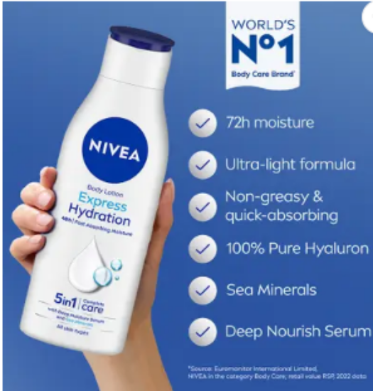 NIVEA ఎక్స్‌ప్రెస్ హైడ్రేషన్ బాడీ లోషన్ (200 మి.లీ) యొక్క చిత్రం