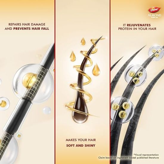 జిగట లేని, డ్యామేజ్ లేని జుట్టు కోసం బాదం, సోయా ప్రోటీన్ మరియు విటమిన్ E తో డాబర్ ఆల్మండ్ హెయిర్ ఆయిల్ - 500ml యొక్క చిత్రం