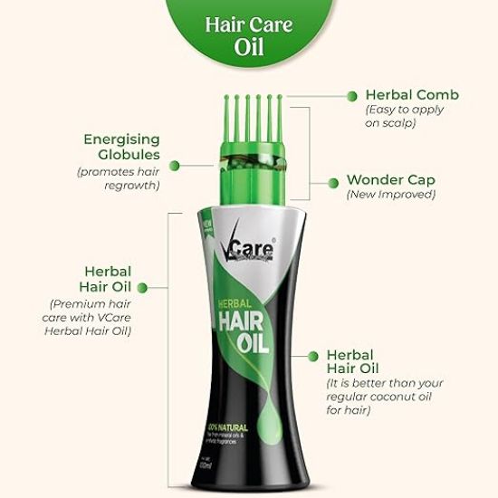 వండర్ క్యాప్ తో కూడిన Vcare న్యూ ఇంప్రూవ్డ్ హెర్బల్ హెయిర్ ఆయిల్ - 100ml యొక్క చిత్రం