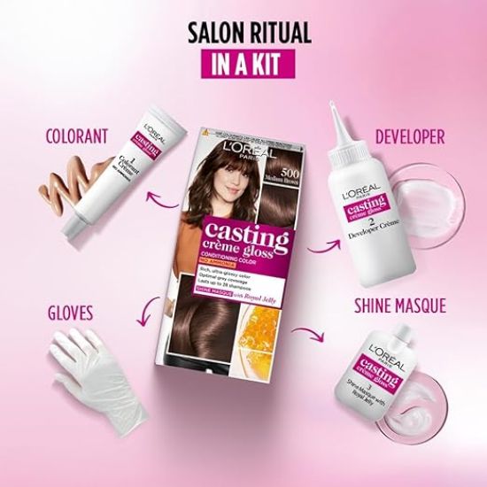 విస్తరించిన వీక్షణను తెరవడానికి క్లిక్ చేయండి లోరియల్ పారిస్ కాస్టింగ్ క్రీమ్ గ్లోస్ హెయిర్ కలర్ - 500 మీడియం బ్రౌన్ (87.5గ్రా+72మి.లీ) యొక్క చిత్రం