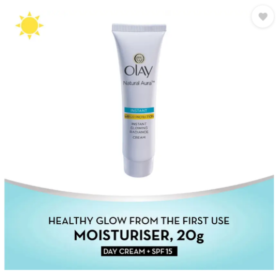 విటమిన్ B3, ప్రో B5, E మరియు UV ప్రొటెక్షన్ కలిగిన OLAY నేచురల్ ఆరా రేడియన్స్ క్రీమ్ (20 గ్రా) యొక్క చిత్రం