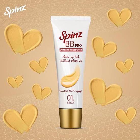 SpinZ Bb ప్రో బ్రైటెనింగ్ & బ్యూటీ ఫుల్ కవరేజ్ రేడియంట్ ఫేస్ క్రీమ్ విత్ Spf 20 Pa++ (బీజ్ 01) ఆల్-ఇన్-వన్ డైలీ క్రీమ్ విత్ సిల్కీ స్మూత్ ఫార్ములా ఇన్‌స్టంట్ బ్రైట్‌నెస్, కవర్స్ డార్క్ స్పాట్స్ (29G) యొక్క చిత్రం