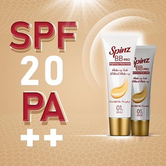SpinZ Bb ప్రో బ్రైటెనింగ్ & బ్యూటీ ఫుల్ కవరేజ్ రేడియంట్ ఫేస్ క్రీమ్ విత్ Spf 20 Pa++ (బీజ్ 01) ఆల్-ఇన్-వన్ డైలీ క్రీమ్ విత్ సిల్కీ స్మూత్ ఫార్ములా ఇన్‌స్టంట్ బ్రైట్‌నెస్, కవర్స్ డార్క్ స్పాట్స్ (29G) యొక్క చిత్రం