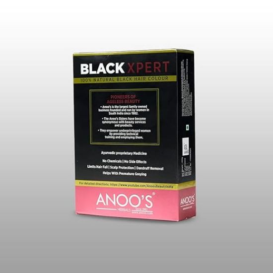 అనూస్ బ్లాక్ ఎక్స్‌పర్ట్ 100% బ్లాక్ హెయిర్ కలర్ (హెన్నా + ఇండిగో) - రసాయనాలు లేవు, దుష్ప్రభావాలు లేవు - ఆయుర్వేద యాజమాన్య వైద్యం- అకాల బూడిద రంగుకు సహాయపడుతుంది యొక్క చిత్రం