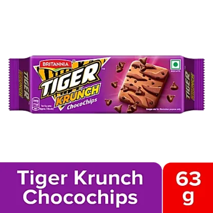 బ్రిటానియా టైగర్ క్రంచ్ చాకోచిప్స్ బిస్కెట్లు, 63 గ్రా యొక్క చిత్రం