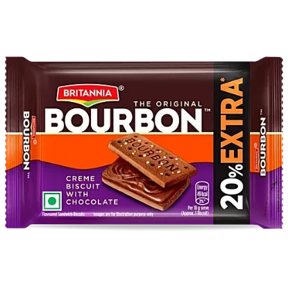 బ్రిటానియా ది ఒరిజినల్ బోర్బన్ క్రీం బిస్కట్ - చాక్లెట్ తో, 50 గ్రా పౌచ్ యొక్క చిత్రం