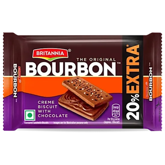 బ్రిటానియా ది ఒరిజినల్ బోర్బన్ క్రీం బిస్కట్ - చాక్లెట్ తో, 50 గ్రా పౌచ్ యొక్క చిత్రం