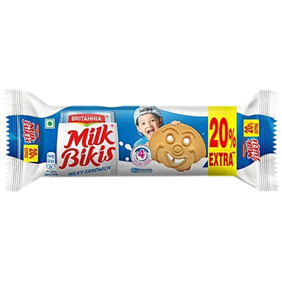 బ్రిటానియా మిల్క్ బికిస్ మిల్కీ శాండ్‌విచ్ బిస్కెట్లు, 100 గ్రా యొక్క చిత్రం