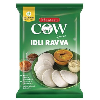 Cow brand Idli రవ్వ | సౌత్ ఇండియన్ ఇన్‌స్టంట్ బ్రేక్‌ఫాస్ట్ మిక్స్ | రసాయనాలు మరియు పురుగుమందులు లేని ఇడ్లీ రవ్వ (1 కిలో) యొక్క చిత్రం