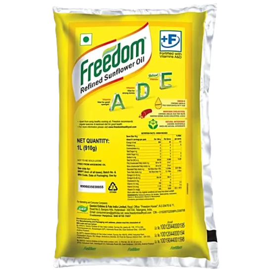 ఫ్రీడమ్ రిఫైన్డ్ సన్‌ఫ్లవర్ ఆయిల్, 1 L పర్సు యొక్క చిత్రం