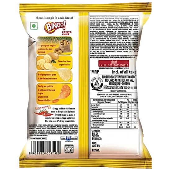 బింగో!బంగాళాదుంప చిప్స్ - ఒరిజినల్ స్టైల్, చిల్లీ స్ప్రింక్ల్డ్, 21 గ్రా యొక్క చిత్రం