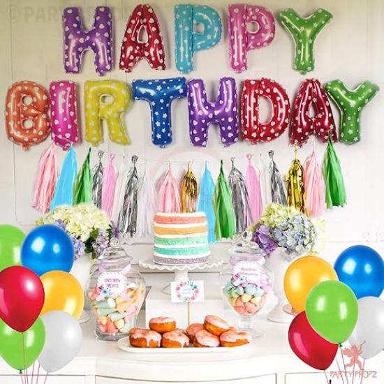 పుట్టినరోజు కోసం పార్టీ ప్రాప్జ్ మల్టీకలర్ బెలూన్లు - 51 పీసెస్ అసోర్టెడ్ బిగ్ ప్యాకెట్ | పిల్లల కోసం రంగురంగుల బెలూన్లు, అలంకరణలు | కార్టూన్ డిజైన్లు యొక్క చిత్రం