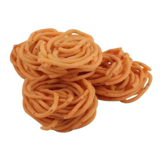 జంతికలు - బియ్యం పిండి & అసలైన ఇంట్లో తయారుచేసిన రుచితో తయారు చేయబడిన సాంప్రదాయ దక్షిణ భారత క్రిస్పీ మురుక్కు స్నాక్ (200 గ్రాములు). యొక్క చిత్రం