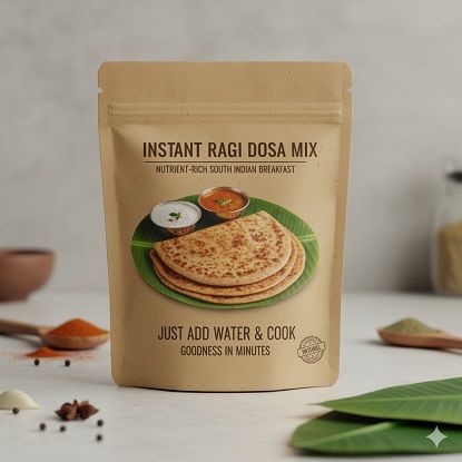 తక్షణ రాగి దోస మిక్సర్ పోషకాలు అధికంగా ఉండే దక్షిణ భారత అల్పాహారం (పుదీనాలో మంచితనం) యొక్క చిత్రం