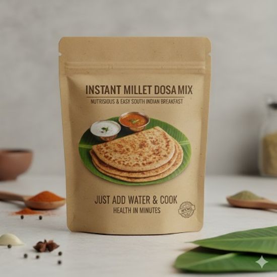 దక్షిణ భారత దేశంలో పోషకాలతో కూడిన మరియు సులభమైన అల్పాహారంలో తక్షణ మిల్లెట్ దోస (నిమిషాల్లో ఆరోగ్యం) యొక్క చిత్రం