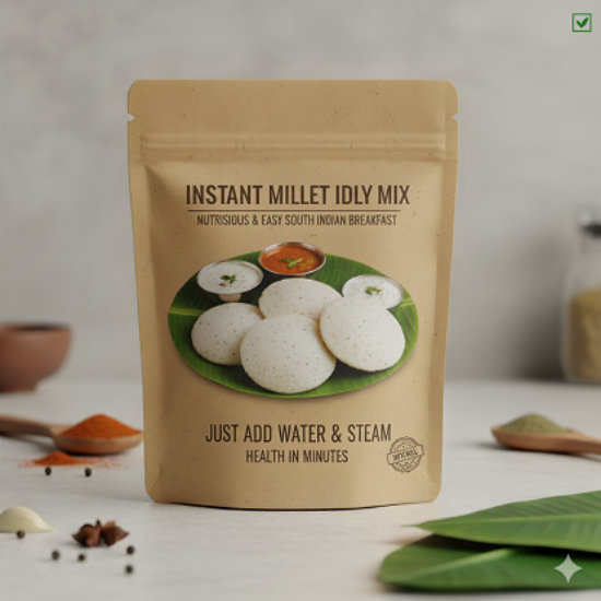 తక్షణ మిల్లెట్ ఇడ్లీ పోషకాలతో కూడిన మరియు సులభమైన దక్షిణ భారత అల్పాహారం (నిమిషాల్లో ఆరోగ్యం) యొక్క చిత్రం