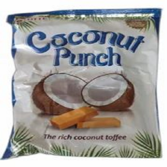 గోధుమ రంగు దీర్ఘచతురస్రాకార లొట్టే కొబ్బరి పంచ్ టోఫీ యొక్క చిత్రం