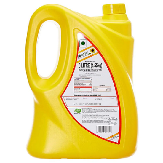 ఫ్రీడమ్ రిఫైన్డ్ సన్‌ఫ్లవర్ ఆయిల్ 5 లీటర్ బాటిల్ యొక్క చిత్రం
